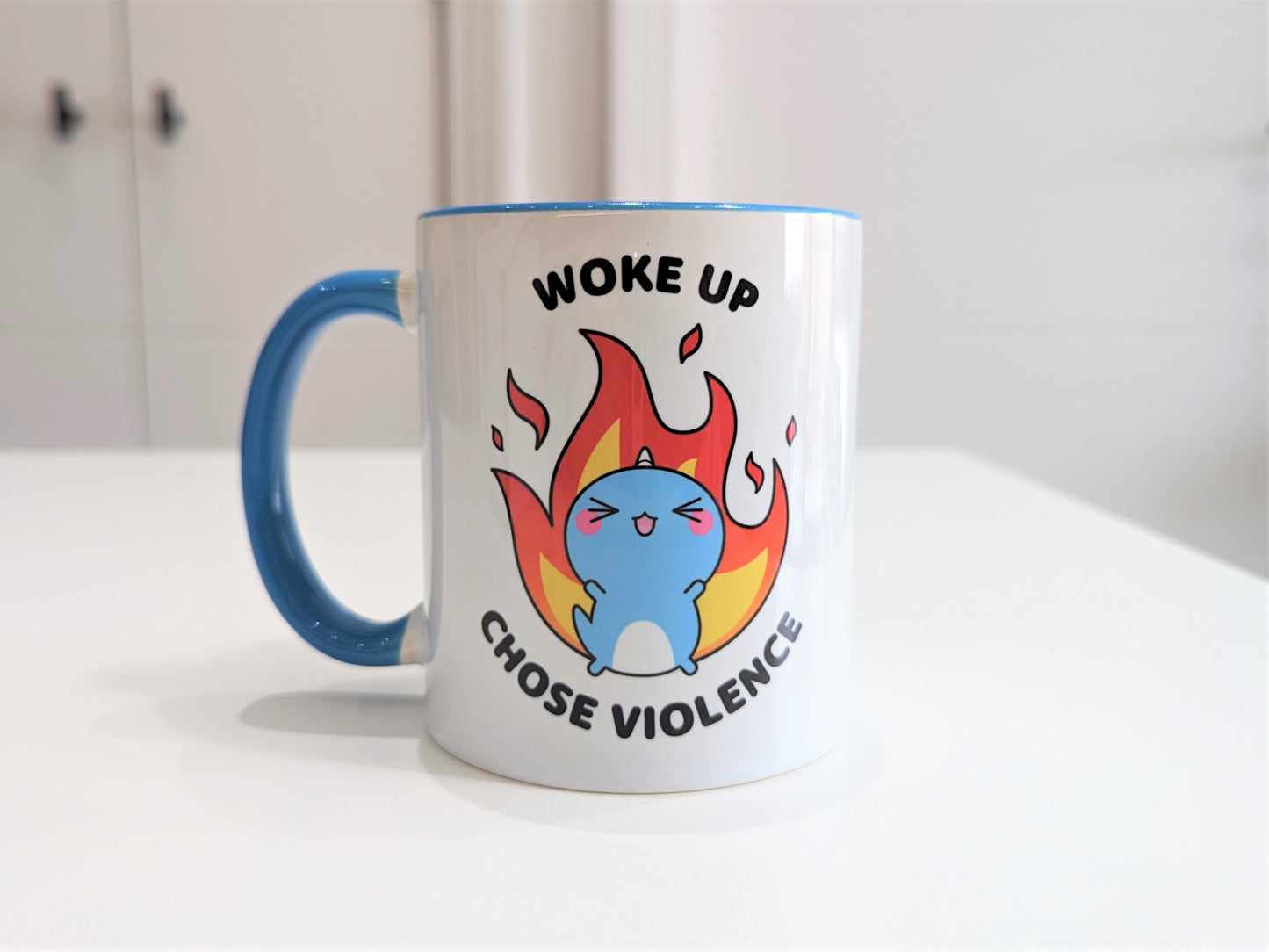 Motivational Mug - Woke up, Chose Violence! (Blue)